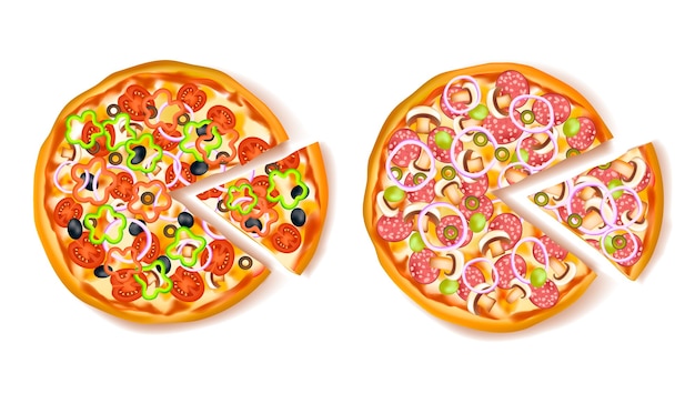 Gratis Vektor pizza med skive komposition