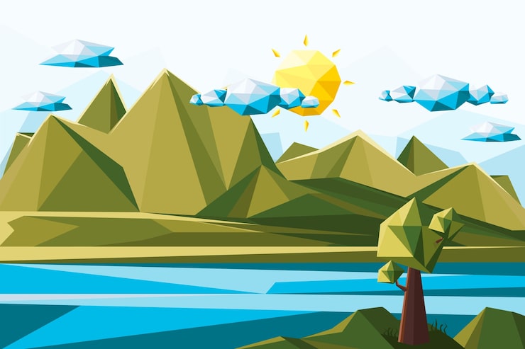 Gratis Vektor platt design lågpoly landskapsillustration