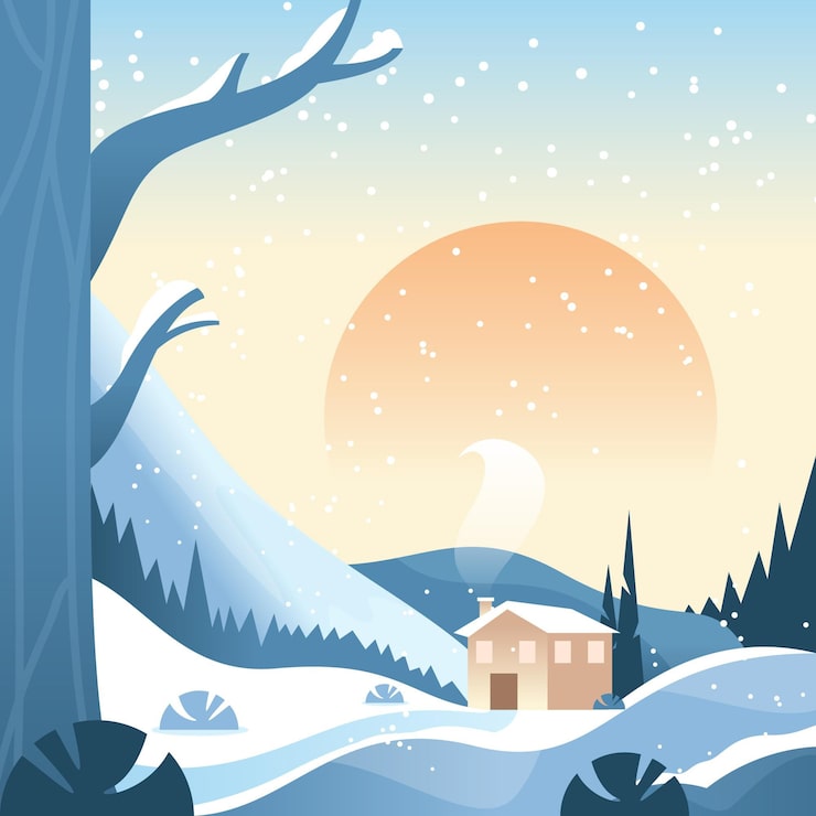 Gratis Vektor platt design vinterlandskap
