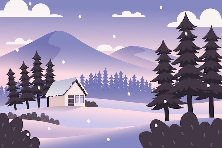 Gratis Vektor platt design vinterlandskap