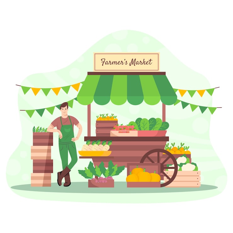 Gratis Vektor platt illustration av bondens marknad