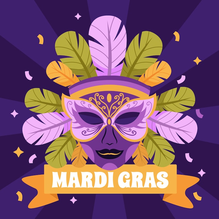 Gratis Vektor platt mardi gras illustration