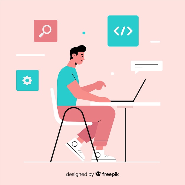 Gratis Vektor programmerer, der arbejder i flad stil