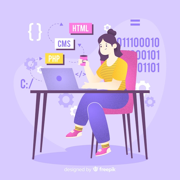 Gratis Vektor programmerer der arbejder med cms