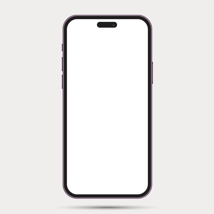 Gratis Vektor realistisk framåtvänd smartphone mockup mobil iphone lila ram med tom vit display vektor
