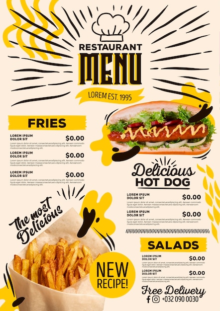 Gratis Vektor restaurantmenu ny opskrift annoncering