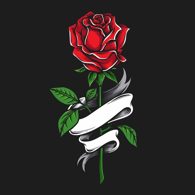 Gratis Vektor rød rose med banner vektor illustration