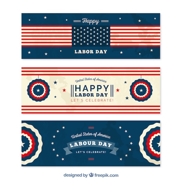 Gratis Vektor sæt af glade amerikanske labor day bannere