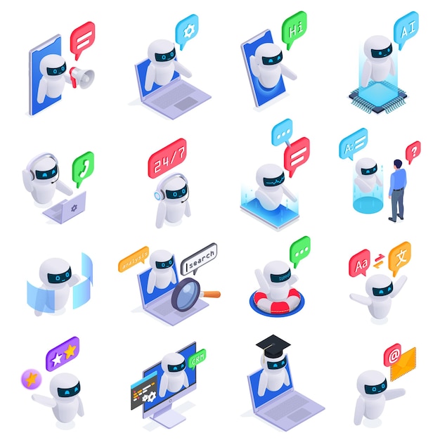 Gratis Vektor sæt med ikoner for chatbot messenger