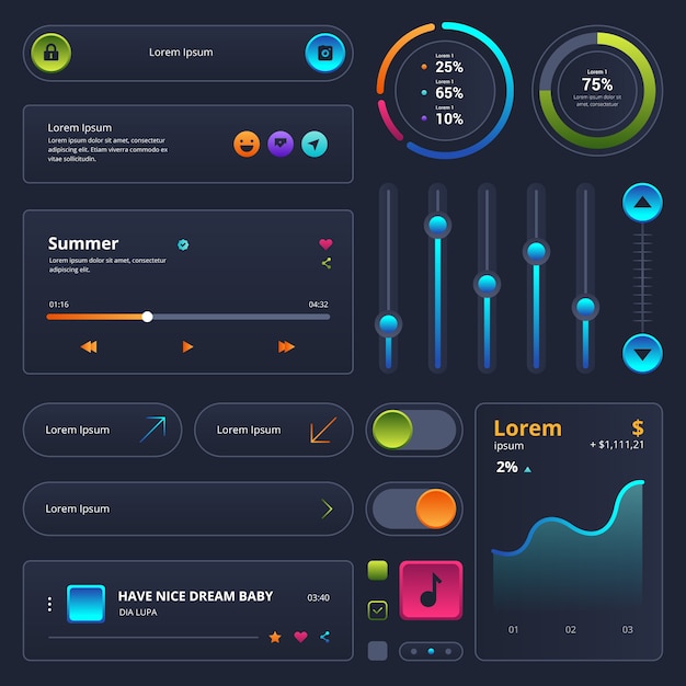 Gratis Vektor samling af gradient ui-kit