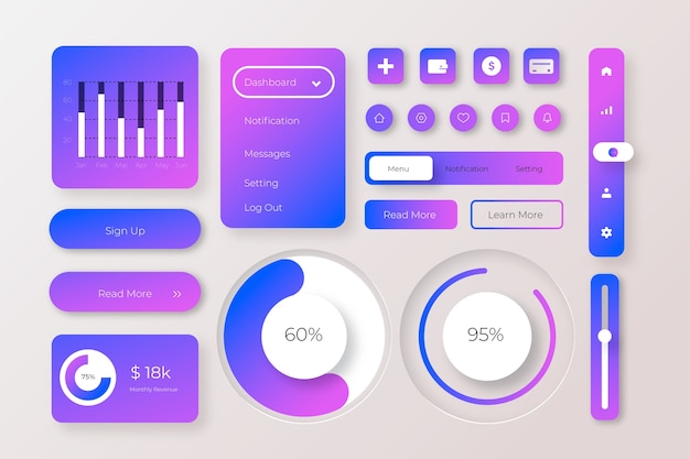 Gratis Vektor samling af gradient ui-kit