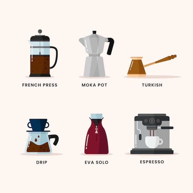 Gratis Vektor samling af kaffebrygningsmetoder