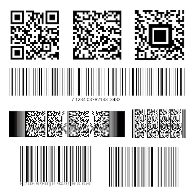 Gratis Vektor samling af stregkoder og qr-koder