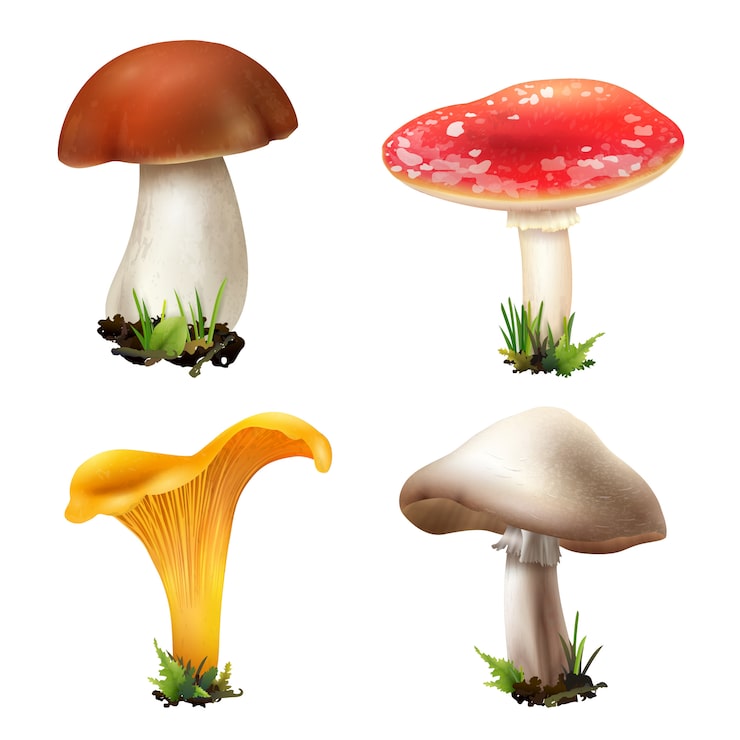 Gratis Vektor samling av realistiska skogssvampar