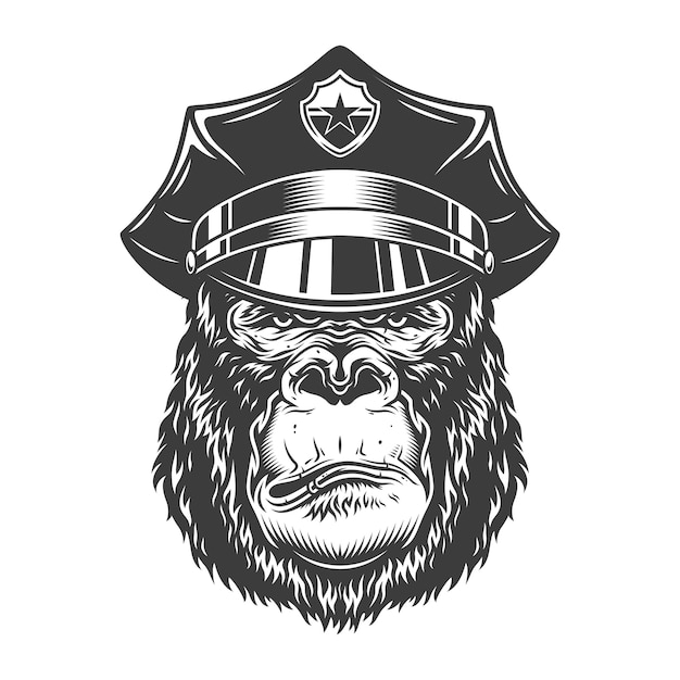 Gratis Vektor seriös gorilla i monokrom stil