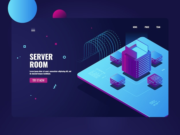 Gratis Vektor serverrum, big data behandling, cryptocurrency mining proces, datacenter