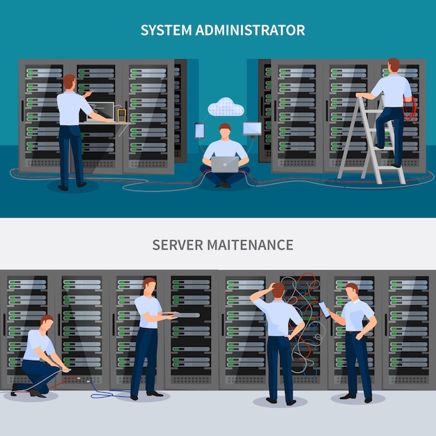 Gratis Vektor serverunderhåll banners set