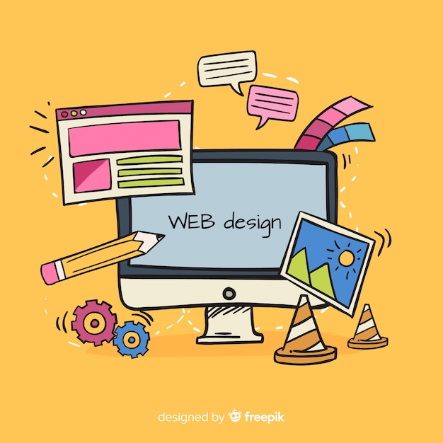 Gratis Vektor skønt håndtegnet webdesignkoncept