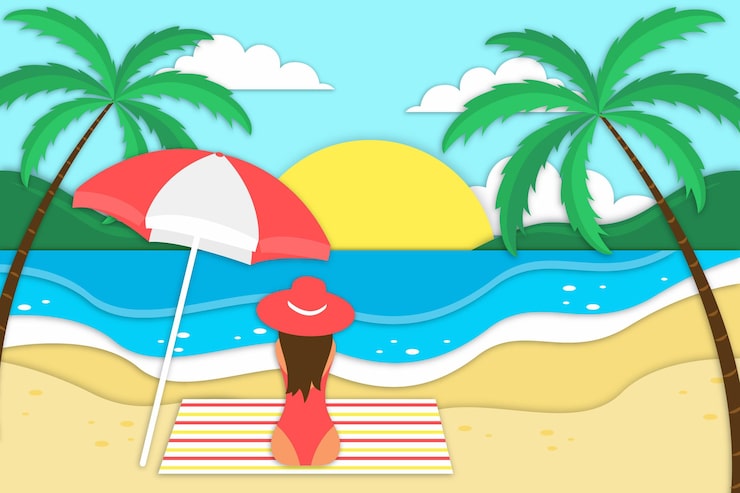 Gratis Vektor sommarbakgrund i pappersstil
