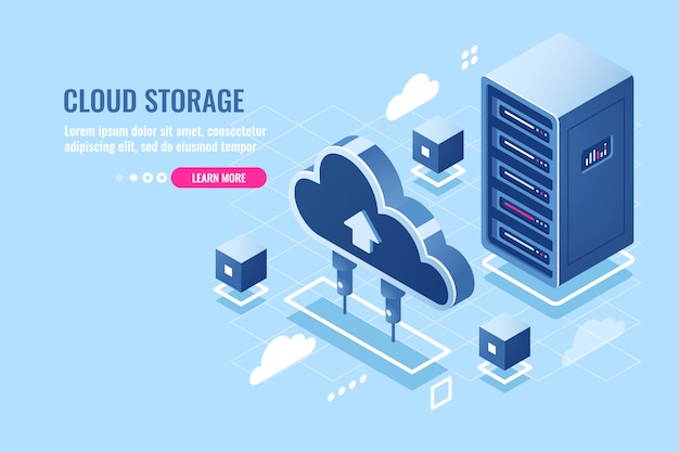 Gratis Vektor teknologi til skylagring, serverrum rack, database og datacenter isometrisk ikon