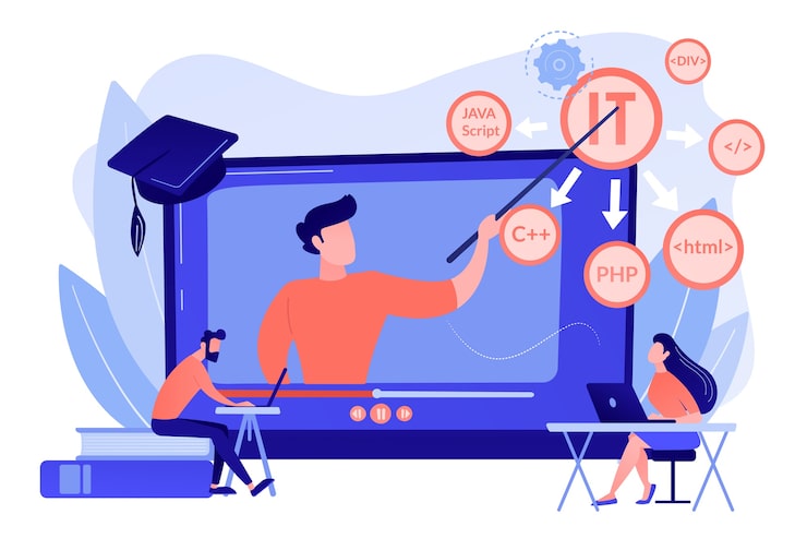 Gratis Vektor undervisning av studenter online. internetlärande. datorprogrammering
