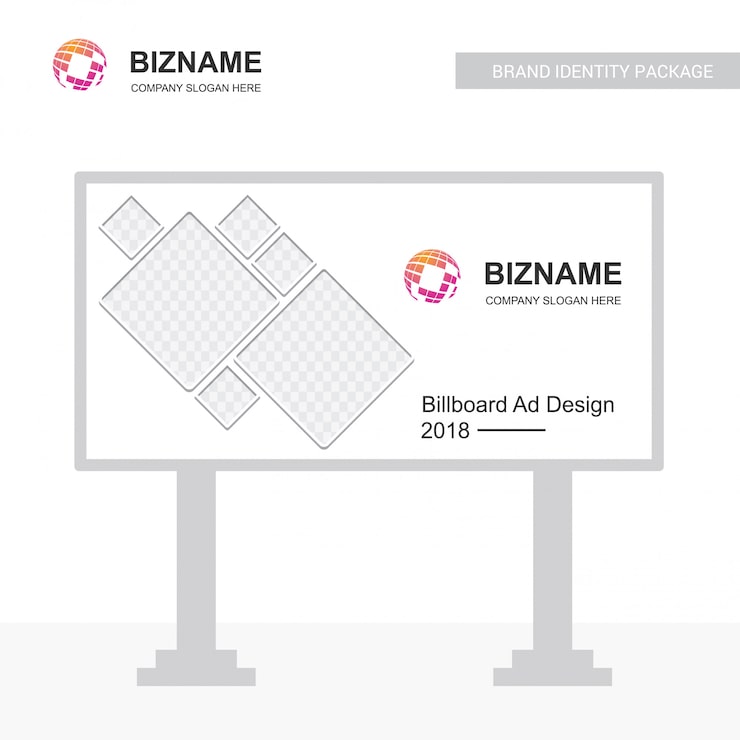 Gratis Vektor vektor til virksomheds billboarddesign med verdenskortlogo