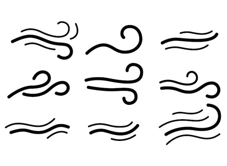 Gratis Vektor vind sæt doodle linjer