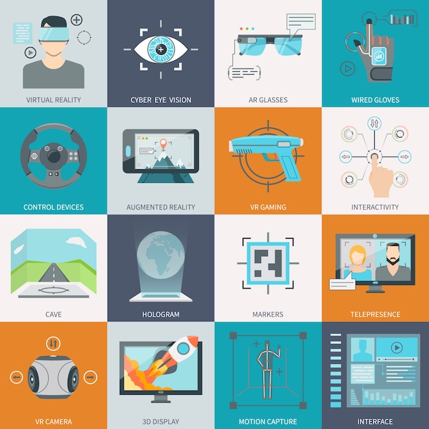 Gratis Vektor virtuelle augmented reality-ikoner