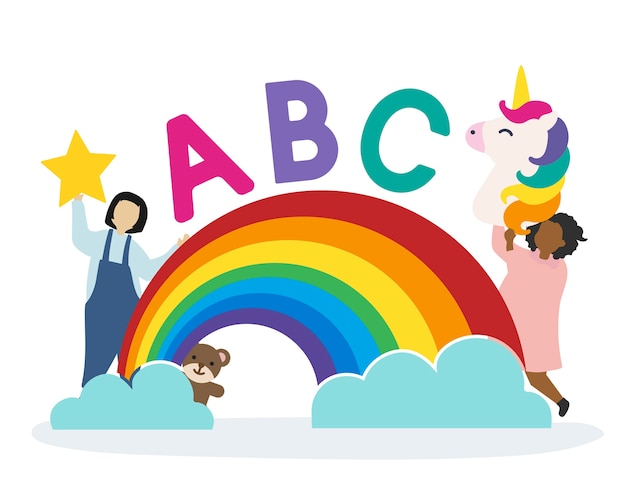 Gratis Vektor barn med abc-bokstavene