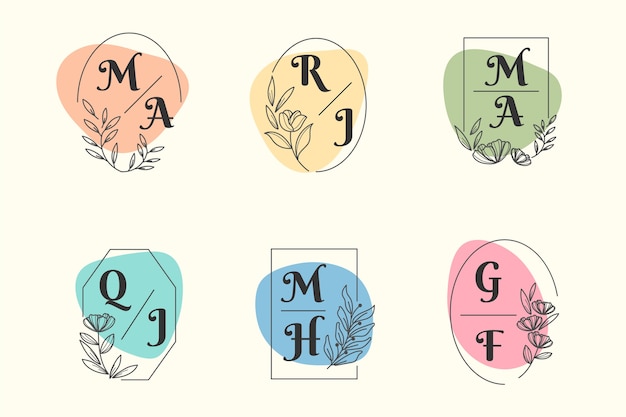 Gratis Vektor fargerikt bryllupsmonogram kolleksjonstema