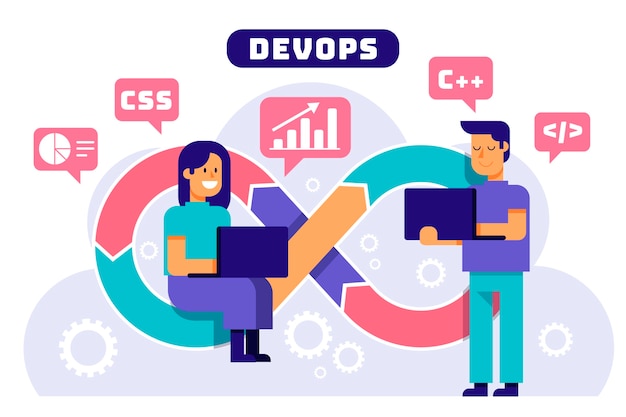 Gratis Vektor flat design devops illustrasjon
