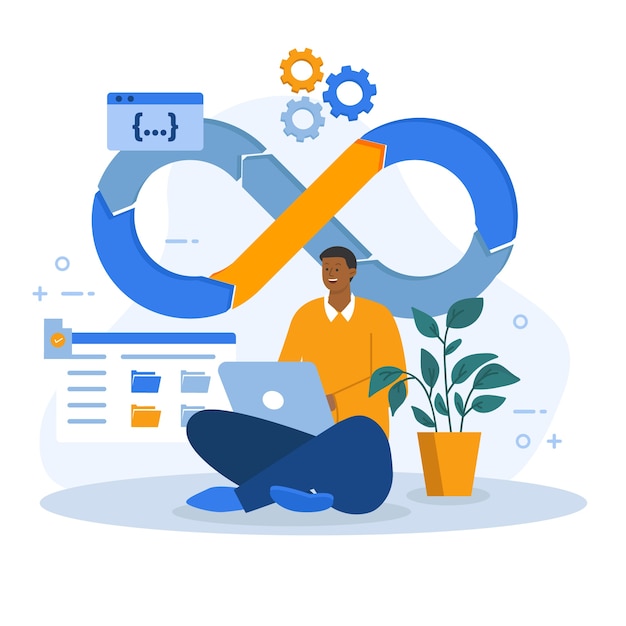 Gratis Vektor flat design devops illustrasjon