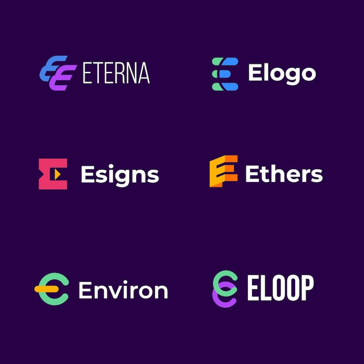Gratis Vektor flat design e logo mal kolleksjon