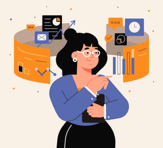 Gratis Vektor flat design multitaskende forretningskvinne