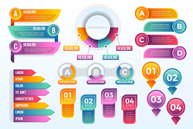 Gratis Vektor gradient infografisk elementsamling