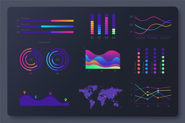 Gratis Vektor gradient infographic dashboard elements pack