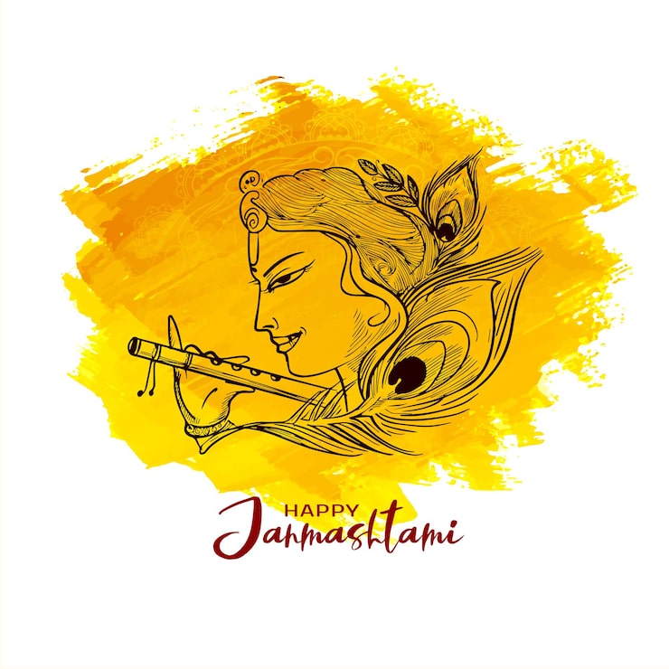 Gratis Vektor gratulerer med janmashtami lord krishna bursdag indisk festivalbakgrunn