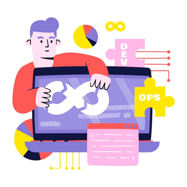 Gratis Vektor håndtegnet devops-illustrasjon
