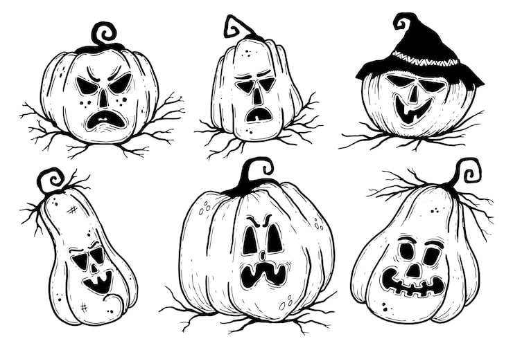 Gratis Vektor håndtegnet halloween gresskar kolleksjon konsept