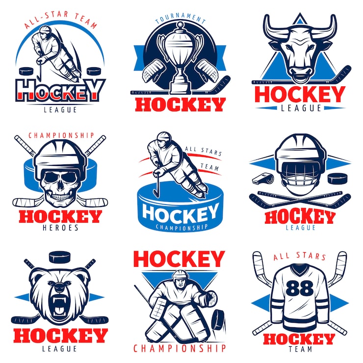Gratis Vektor hockey league emblemsett