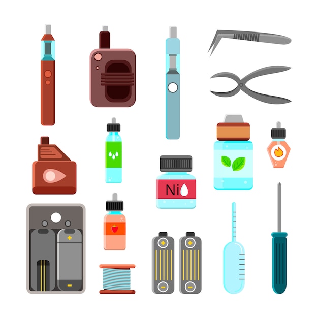 Gratis Vektor ikonsett for vaping-tilbehør