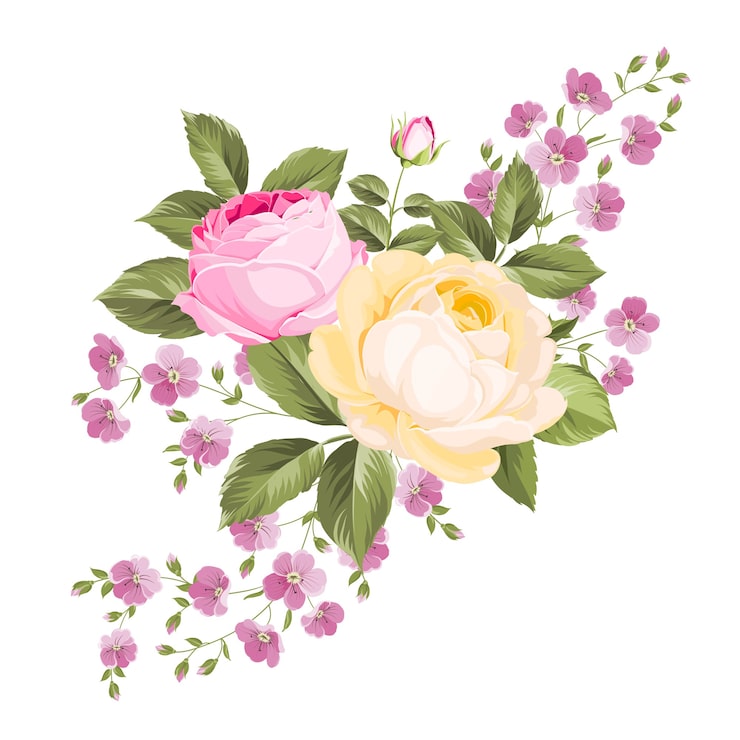 Gratis Vektor lys bukett med blomstrende roser