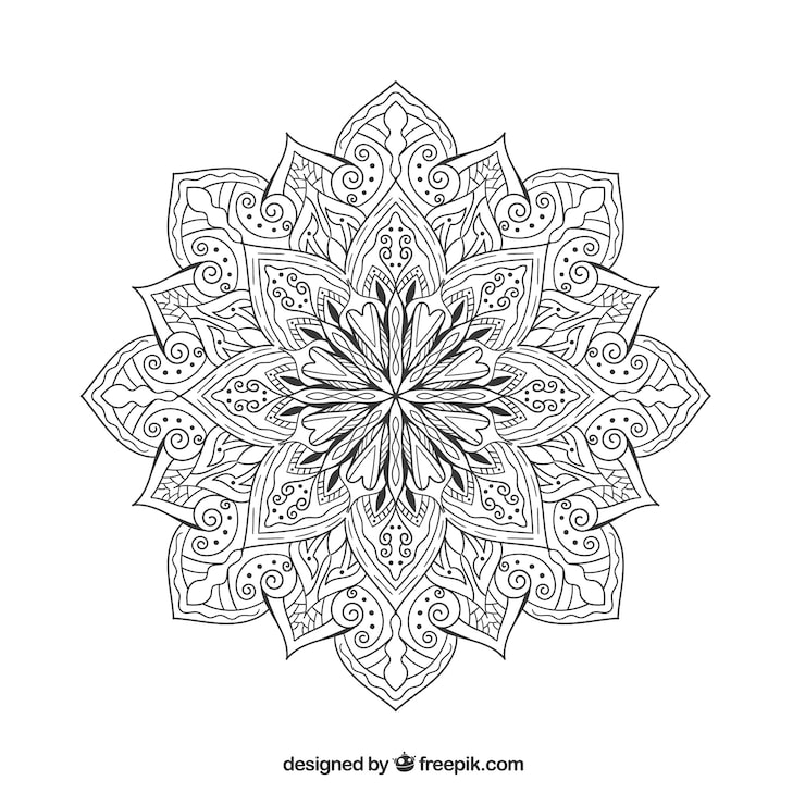 Gratis Vektor mandala-bakgrunn svart og hvit