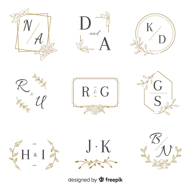 Gratis Vektor monogram bryllupskolleksjon mal