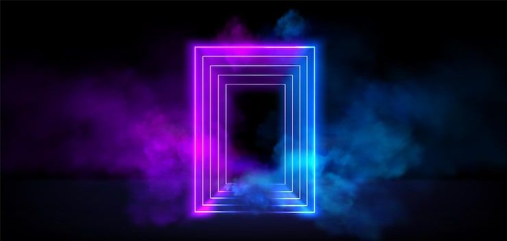 Gratis Vektor neon glødende rektangulær ramme med røyk