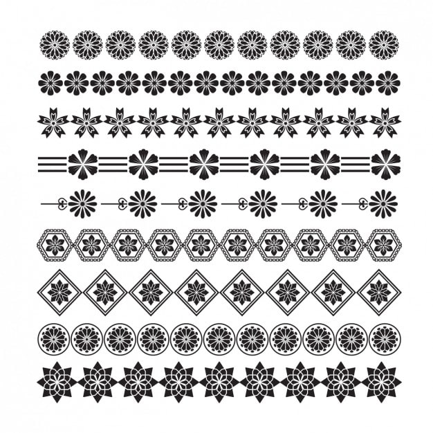 Gratis Vektor ornamentale blomster- og geometriske borders