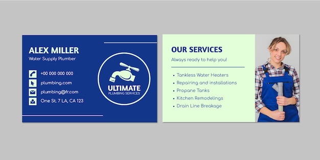 Gratis Vektor profesjonell ultimate rørleggertjenester visittkortmal