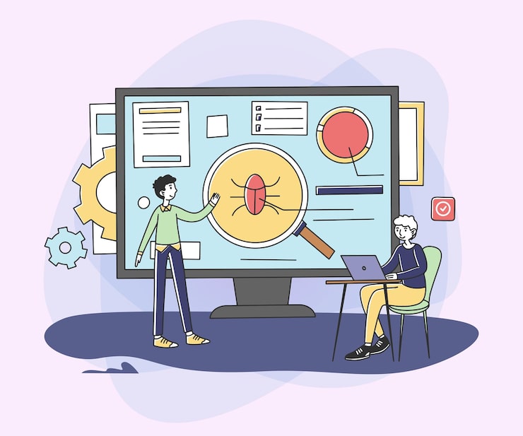 Gratis Vektor programmerere tester ny applikasjon