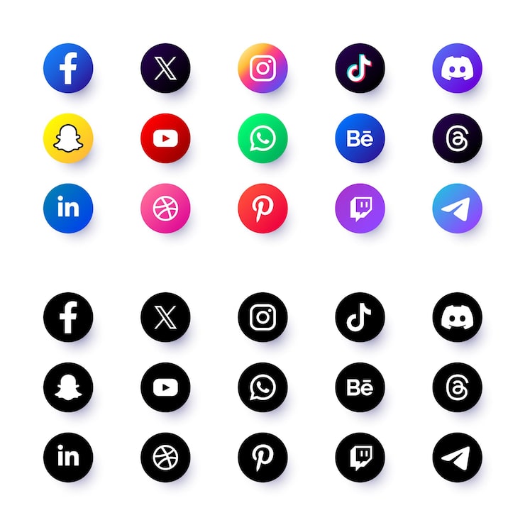 Sett med logoer for sosiale medier