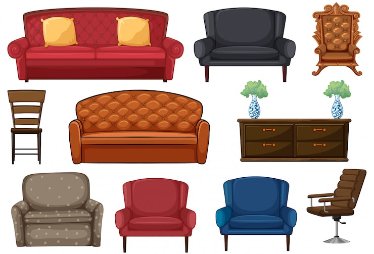 Gratis Vektor sett med stol og sofa